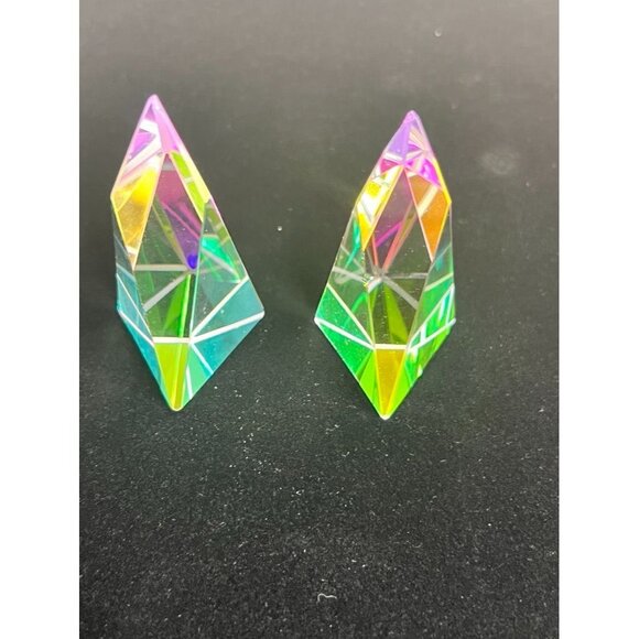 Colorful Crystal Prism Small Obelisks Set Of 2 Rainbow Reflective READ HAS CHIPS - Picture 6 of 14